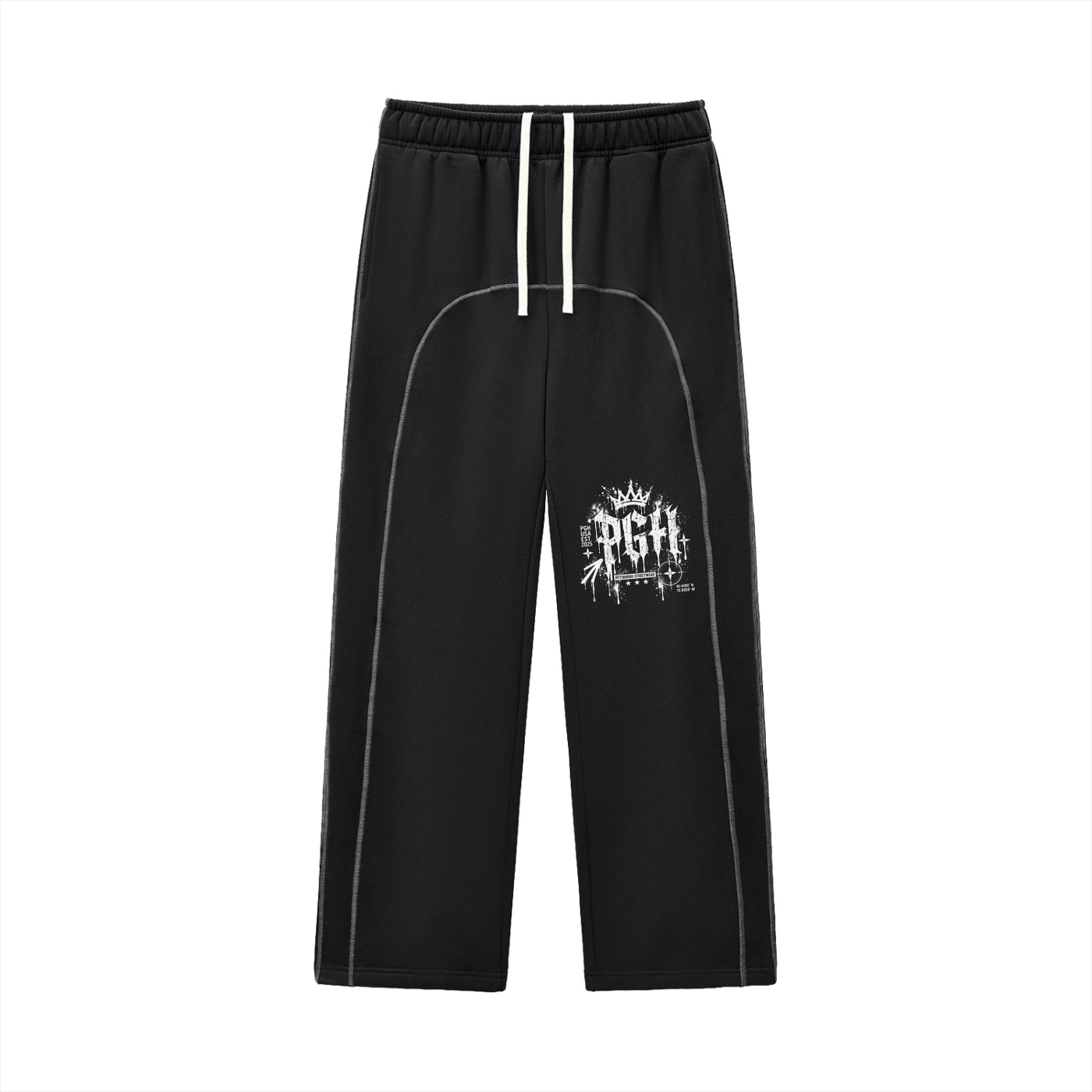 PGH: Graffiti Spray Contrast-Stitched Fleece Sweatpants